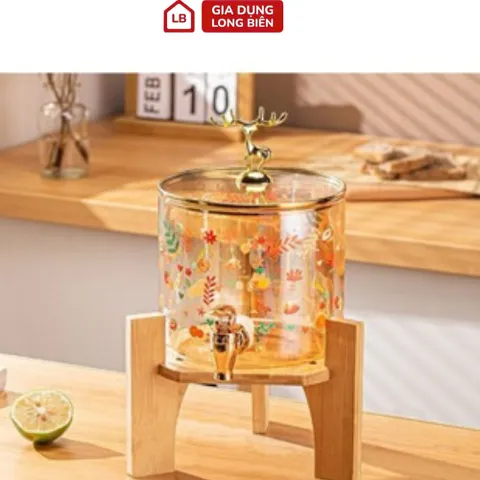 Bình Thuỷ Tinh Hổ Phách Có Vòi - Tặng Kèm Giá Đỡ Dung Tích 3,6 Lít