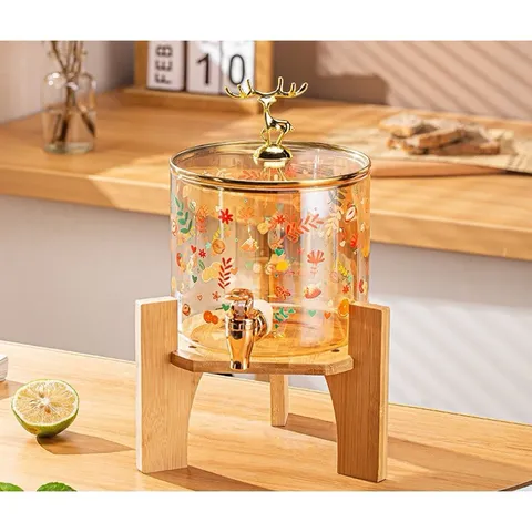 Bình Thuỷ Tinh Hổ Phách Có Vòi - Tặng Kèm Giá Đỡ Dung Tích 3,6 Lít