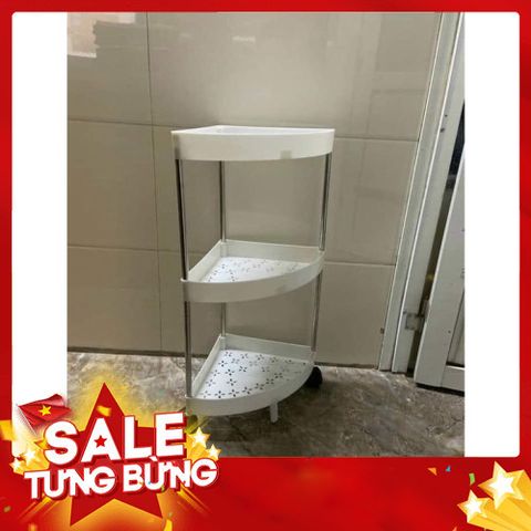 kệ góc tường tam giác 3 tầng có bánh xe di chuyển