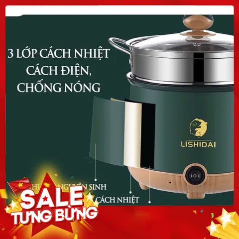 Nồi lẩu điện đa năng 18cm chống dính kèm vỉ hấp inox