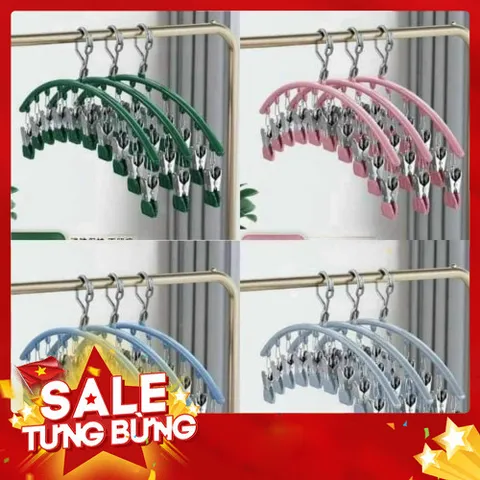 Móc Treo Đồ Lót, Tất Vớ Có Khóa Chống Gió - Chống Trượt Với 10 Bộ Ghim Giữ