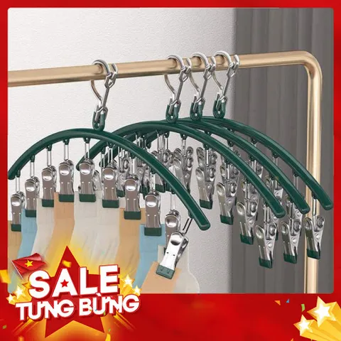 Móc Treo Đồ Lót, Tất Vớ Có Khóa Chống Gió - Chống Trượt Với 10 Bộ Ghim Giữ