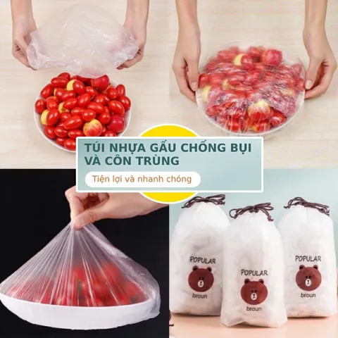 Túi100 Màng Bọc Thực Phẩm Túi Gấu Có Chun Co Giãn Tái Sử Dụng