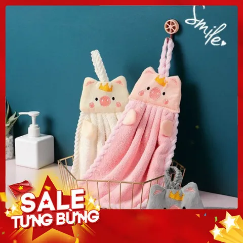 Khăn lau tay hình thú kèm dây treo siêu thấm