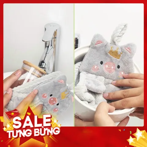 Khăn lau tay hình thú kèm dây treo siêu thấm