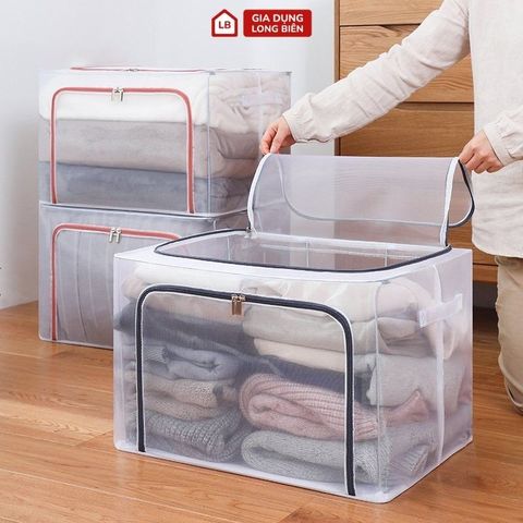 Hộp Vải Đựng Quần Áo Chăn Màn Trong Suốt 66L  Khung Thép Chịu Lực, Gọn Gàng, Chống Ẩm