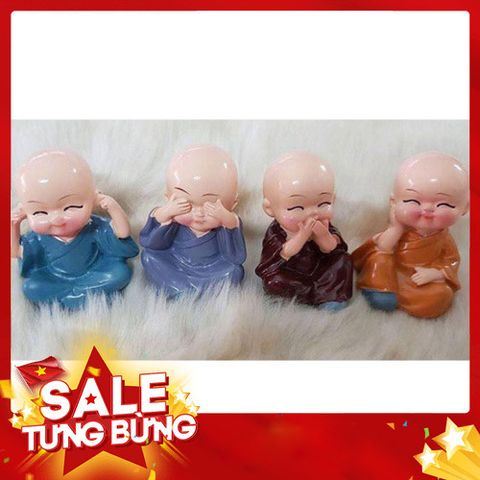 Bộ 4 Tượng Chú Tiểu Bốn Hòa Thượng Tứ Không Mini - Decor Ô Tô, Bàn Làm Việc Bằng Sứ An Lạc