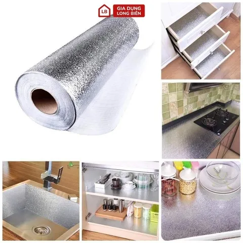 Cuộn Giấy Bạc Dán Bếp Kích Thước Dài 1m Rộng 60cm Chống Thấm, Chống Bám Bẩn Đa Năng