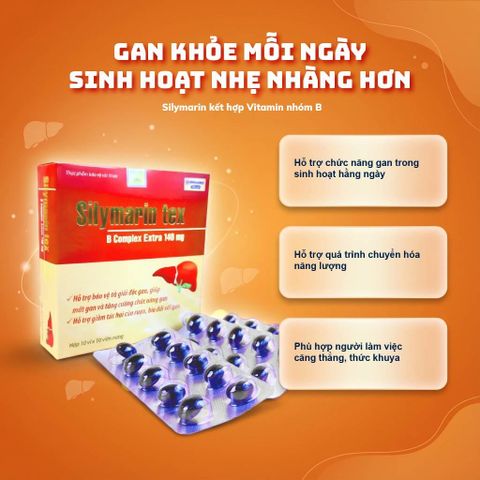 Viên Bổ Gan Silymarin Tex B Complex Hỗ Trợ Ăn Ngon Miệng Giảm Mệt Mỏi Bồi Bổ Gan Cho Người Suy Nhược