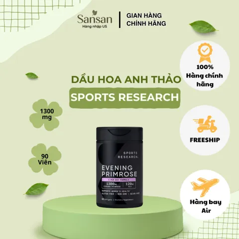 Viên Uống Dầu Hoa Anh Thảo Sports Research Evening Primrose Oil 1300mg 90 Viên Nang Mềm | Ép Lạnh Không Hexane, 10% GLA