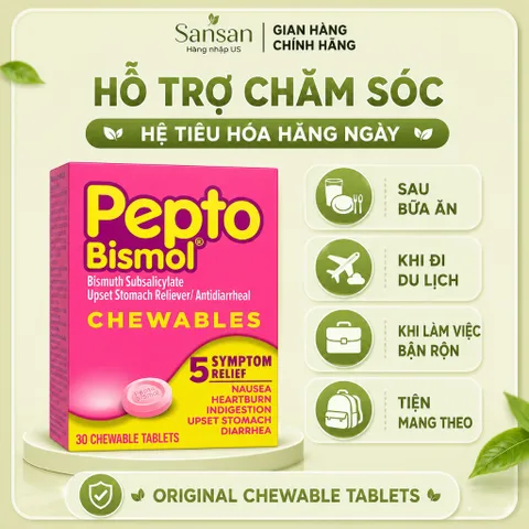 Viên nhai Pepto Bismol Original Chewable Tablets 30 Viên Vị Gốc - Nội địa Mỹ