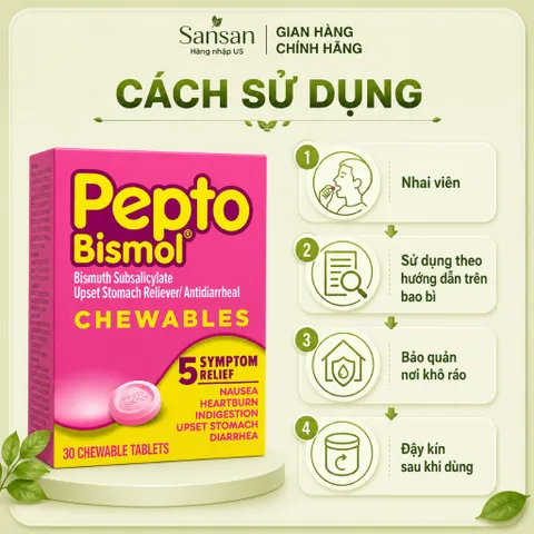 Viên nhai Pepto Bismol Original Chewable Tablets 30 Viên Vị Gốc - Nội địa Mỹ