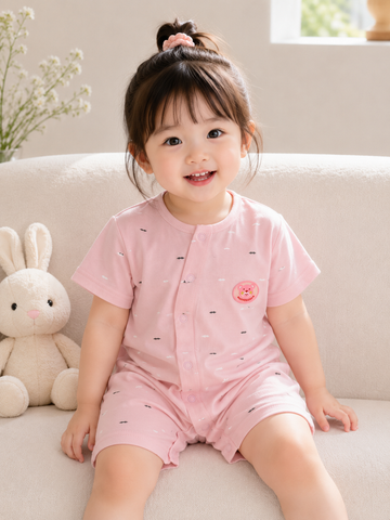 Hàng QC - Bodysuit gấu hồng cute đáng yêu dễ thương mát mẻ mùa hè cho bé gái 0-3 tháng