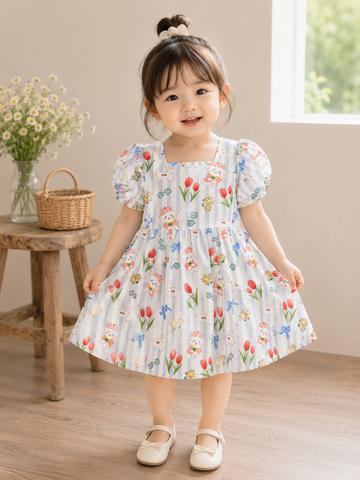 Hàng QC- Váy thô hoa thỏ xinh xắn cute đáng yêu mùa hè tay bồng mát mẻ
