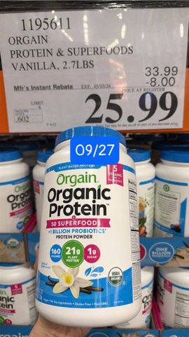 Bột Protein Hữu Cơ Orgain Organic Protein 1.22 kg - 21g Protein Thực Vật [Vegan] - Hương Vanilla Bean & Chocolate - Hàng nội địa USA