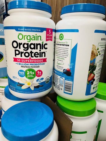 Bột Protein Hữu Cơ Orgain Organic Protein 1.22 kg - 21g Protein Thực Vật [Vegan] - Hương Vanilla Bean & Chocolate - Hàng nội địa USA