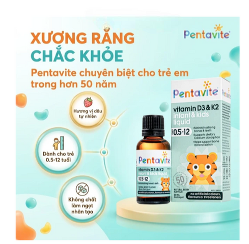 Siro hỗ trợ xương và răng chắc khoẻ Pentavite Vitamin D3 & K2 Infant & Kid liquid 30ml