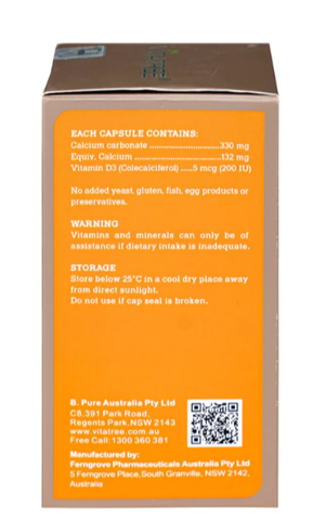 Viên uống bổ sung canxi, Vitamin D3, giúp xương răng chắc khoẻ Vitatree Kids Super Milky Calcium 330mg plus Vitamin D3 (Hộp 60 viên)