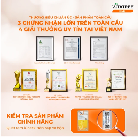 Viên uống bổ sung canxi, Vitamin D3, giúp xương răng chắc khoẻ Vitatree Kids Super Milky Calcium 330mg plus Vitamin D3 (Hộp 60 viên)