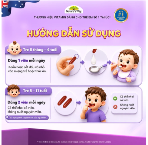 Viên uống bổ sung canxi và vitamin D3 giúp xương và răng chắc khỏe Nature's Way Kids Smart Bursts Calcium + Vitamin D3 (Hộp 50 viên)