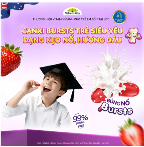 Viên uống bổ sung canxi và vitamin D3 giúp xương và răng chắc khỏe Nature's Way Kids Smart Bursts Calcium + Vitamin D3 (Hộp 50 viên)