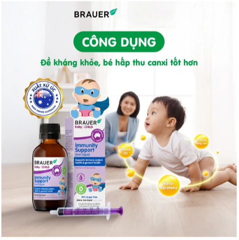 Siro bổ sung Betacarotene và Vitamin D3 giúp tăng đề kháng cho bé Brauer Baby & Child Immunity Support 100ml