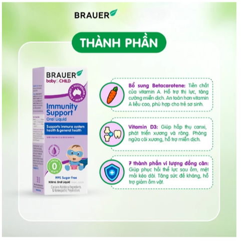 Siro bổ sung Betacarotene và Vitamin D3 giúp tăng đề kháng cho bé Brauer Baby & Child Immunity Support 100ml