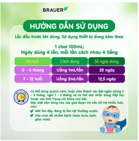 Siro bổ sung Betacarotene và Vitamin D3 giúp tăng đề kháng cho bé Brauer Baby & Child Immunity Support 100ml