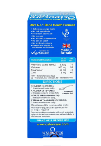 Siro bổ sung canxi khoáng chất chắc xương khoẻ khớp Vitabiotics Osteocare Liquid (200ml)