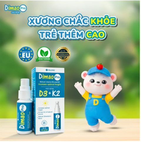 Chai xịt giúp tăng cường hấp thu canxi Dimao Pro Oral Spray D3 + K2 Valens (25ml)