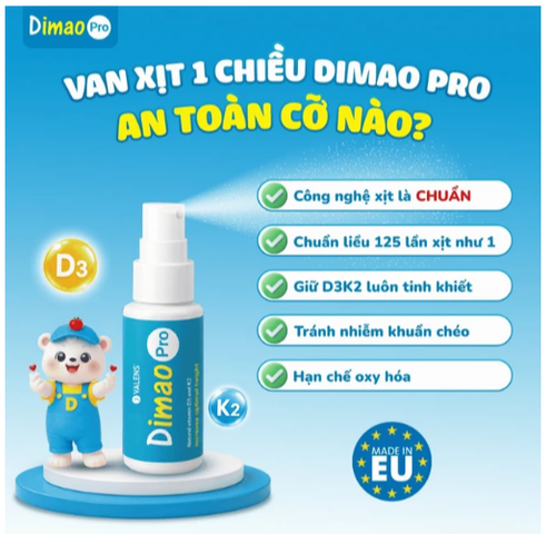 Chai xịt giúp tăng cường hấp thu canxi Dimao Pro Oral Spray D3 + K2 Valens (25ml)