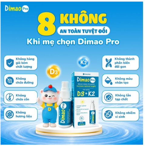 Chai xịt giúp tăng cường hấp thu canxi Dimao Pro Oral Spray D3 + K2 Valens (25ml)