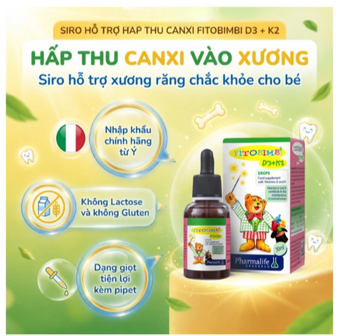 Siro hỗ trợ hấp thu canxi Fitobimbi D3 + K2 (30ml)