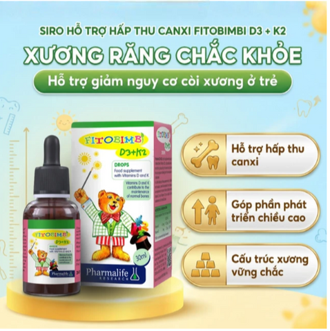 Siro hỗ trợ hấp thu canxi Fitobimbi D3 + K2 (30ml)