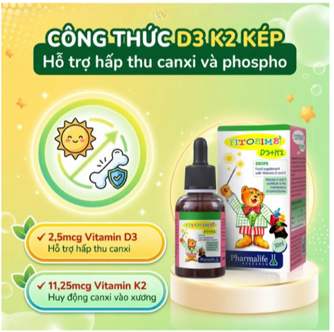 Siro hỗ trợ hấp thu canxi Fitobimbi D3 + K2 (30ml)