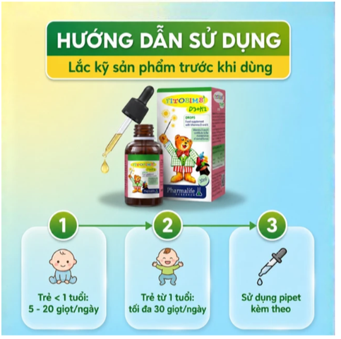Siro hỗ trợ hấp thu canxi Fitobimbi D3 + K2 (30ml)
