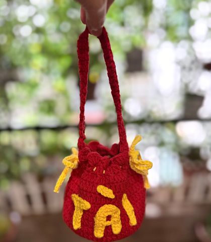 Túi len đựng tiền lì xì hoặc treo trang trí ngày lễ Tết, thêu chữ TÀI LỘC, đồ thủ công handmade