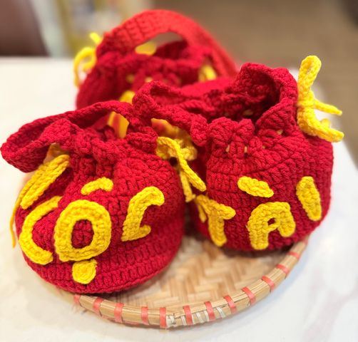 Túi len đựng tiền lì xì hoặc treo trang trí ngày lễ Tết, thêu chữ TÀI LỘC, đồ thủ công handmade