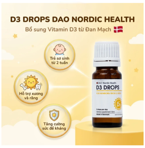 Dung dịch hỗ trợ phát triển xương, răng cho trẻ D3 Drops DAO Nordic Health (10ml)