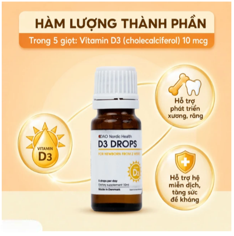 Dung dịch hỗ trợ phát triển xương, răng cho trẻ D3 Drops DAO Nordic Health (10ml)
