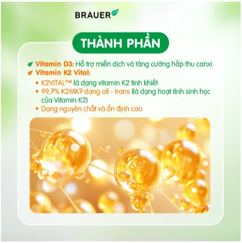 Siro giúp xương răng chắc khỏe, bổ sung vitamin D3 + K2 Brauer Baby & Kids D3 + K2 High Potency MK-7 Drops (10ml)