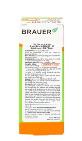 Siro giúp xương răng chắc khỏe, bổ sung vitamin D3 + K2 Brauer Baby & Kids D3 + K2 High Potency MK-7 Drops (10ml)