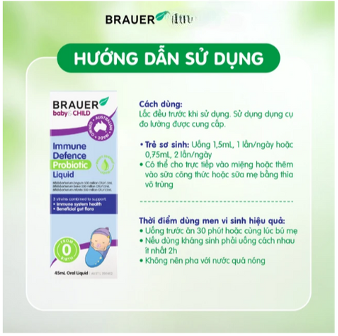 Siro giúp bổ sung lợi khuẩn, tốt cho đường ruột Immune Defence Probiotic Liquid Brauer (45ml)