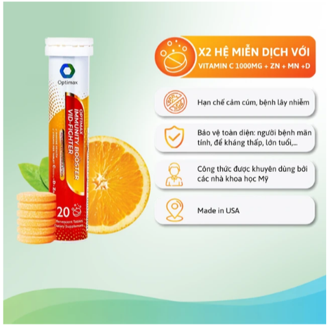 Viên sủi tăng cường sức đề kháng cho cơ thể Optimax Immunity Booster Vid-Fighter (20 viên)