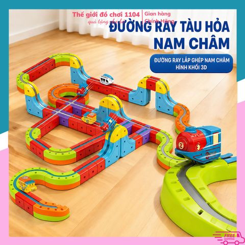 Đồ chơi lắp ráp tàu điên từ tính 113 chi tiết pin sạc nâng cao nhận thức khoa học kỹ thuật cho trẻ nhỏ