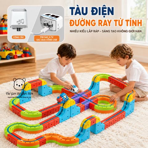 Đồ chơi lắp ráp tàu điên từ tính 113 chi tiết pin sạc nâng cao nhận thức khoa học kỹ thuật cho trẻ nhỏ