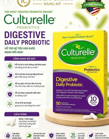 Hàng Mỹ Chính Hãng - Culturelle Digestive Daily Probiotic 50 Viên Men Vi Sinh Hỗ Trợ Tiêu Hóa Và Tăng Cường Miễn Dịch