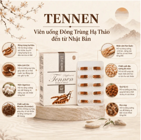 Viên uống Đông Trùng Hạ Thảo hỗ trợ tăng cường sức khỏe, hạn chế lão hóa Tennen Jpanwell (6 vỉ x 10 viên)