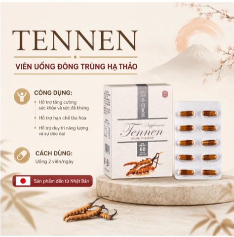 Viên uống Đông Trùng Hạ Thảo hỗ trợ tăng cường sức khỏe, hạn chế lão hóa Tennen Jpanwell (6 vỉ x 10 viên)