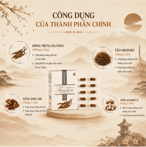 Viên uống Đông Trùng Hạ Thảo hỗ trợ tăng cường sức khỏe, hạn chế lão hóa Tennen Jpanwell (6 vỉ x 10 viên)